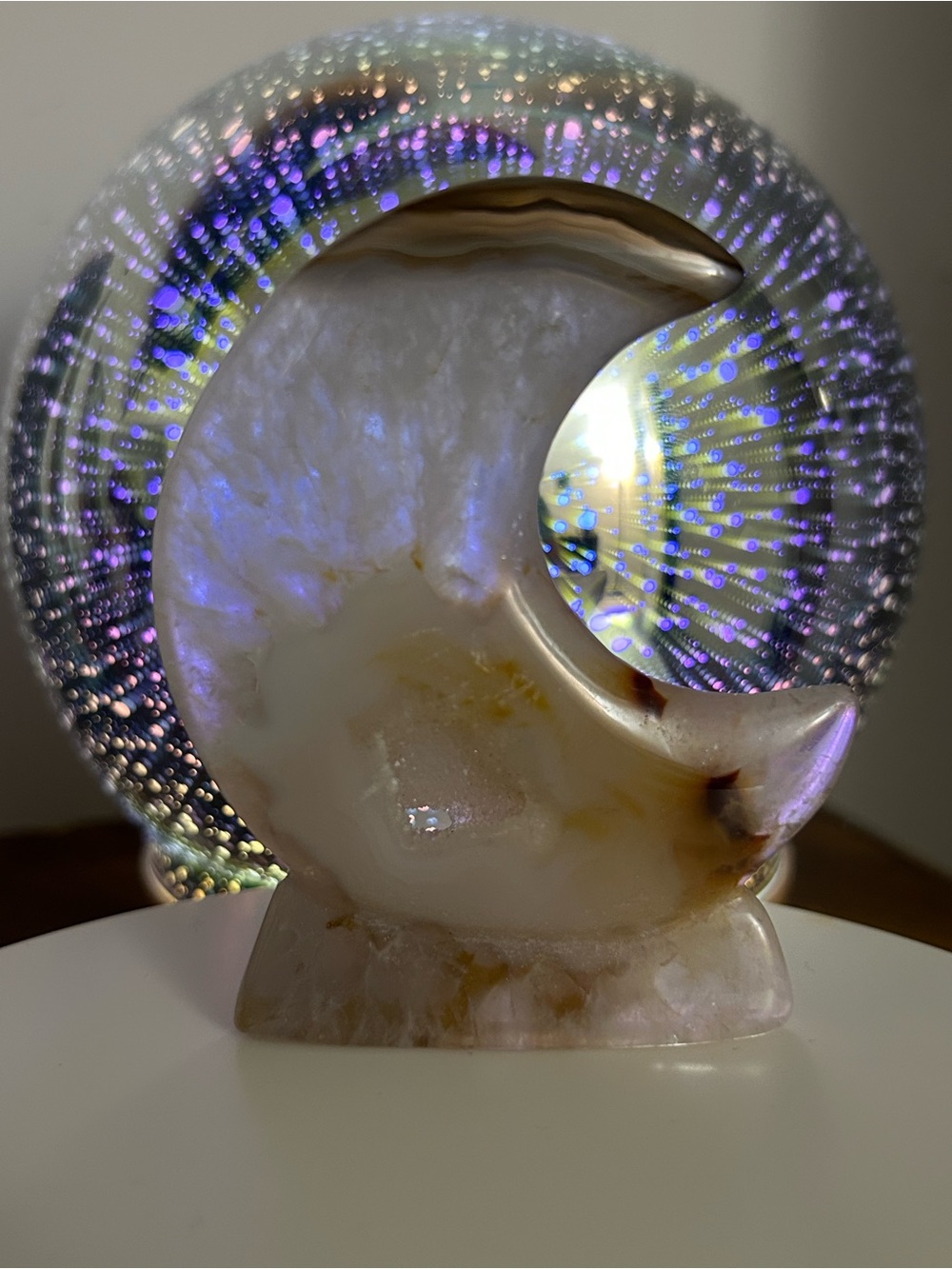 Druzy- White and Cream Agate Crescent Moon Sculpture